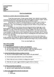 English Worksheet: Child obesity