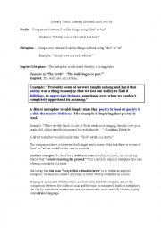 English Worksheet: literary terms for arts students