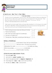 English Worksheet: 8th grade with reading