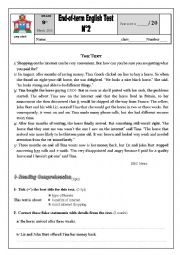 English Worksheet: mid term test n2 8th form