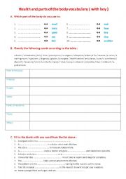 English Worksheet: health and parts of the body vocabulary