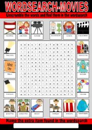 English Worksheet: Movie Wordsearch