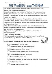 English Worksheet: The travelers and the bear