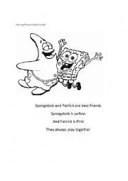English Worksheet: Coloring and reading spongebob and patrick