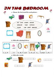 English Worksheet: IN THE BEDROOM 2pages