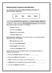 English Worksheet: Demonstrative pronouns versus demonstrative adjectives