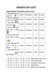 English Worksheet: Healthy life quiz