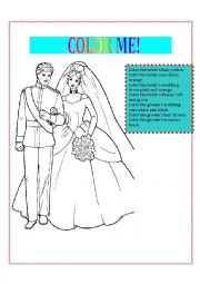 English Worksheet: Color me - A BEAUTIFUL WEDDING