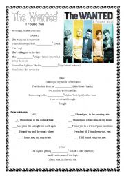 English Worksheet: Song - The Wanted - I found you