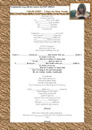 English Worksheet: Taylor Swift - I Knew You Were Trouble