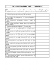 English Worksheet: Find someone who...(past continuous)