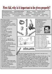 English Worksheet: First aid, expressions for language developing activities.