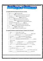 English Worksheet: Past simple or Continuous 