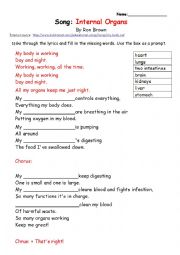 English Worksheet: internal organs