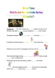English Worksheet: Movie Time: Extract n1 Charlie and the chocolate factory