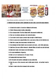English Worksheet: The Heart Attack Grill - video