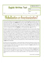 English Worksheet: Multiculturalism, globalisation or Americanization?