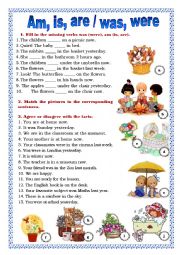 English Worksheet: Am, is, are / was, were