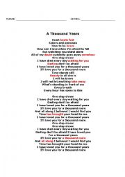 English Worksheet: A Thousand Years - song