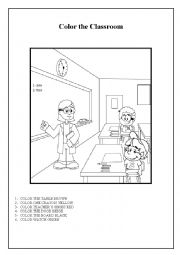 English Worksheet: COLOR THE CLASSROOM