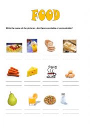 English Worksheet: Food, Countable and Uncountable