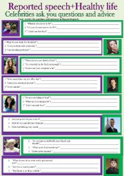 English Worksheet: Reported speech+Healthy life, Famous people ask and advise.