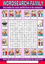 English Worksheet: Family Wordsearch