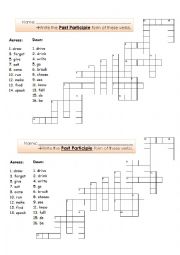 English Worksheet: Past Participle Crossword