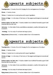 English Worksheet: Hogwarts subjects - secret code game