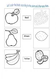 English Worksheet: Fruits and colors