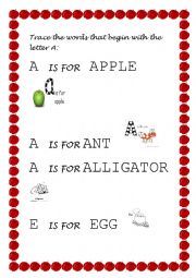 TRACE THE WORDS THAT BEGIN WITH THE LETTER A