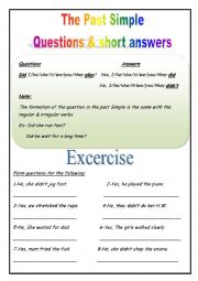 English Worksheet: Past Simple questions & short answers