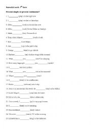 English Worksheet: 7th form worksheet simple present or present progressive