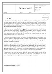 English Worksheet: 2nd full-term test first form