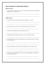 English Worksheet: Alice in Wonderland, Reading Comprehension Questions, Chapter 2