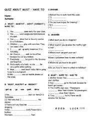 English Worksheet: must - have to