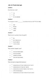 English Worksheet: Alice In Wonderland quiz