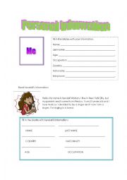 English Worksheet: Personal information card