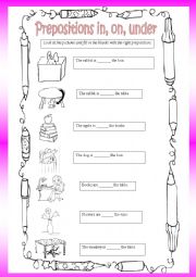 English Worksheet: Prepositions in - on - under