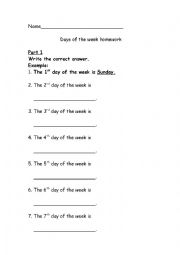 English Worksheet: Days of the week exercises