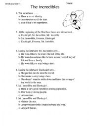 English Worksheet: The Incredibles