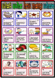 English Worksheet: what-who-how many-where