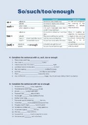 English Worksheet: So/such/too/enough