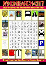 English Worksheet: City Wordsearch