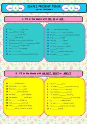 English Worksheet:  PRESENT SIMPLE TENSE 1 (TO BE SENTENCE)