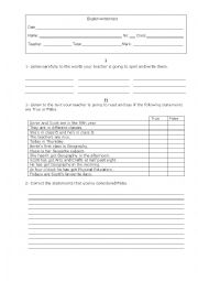 English Worksheet: English test 5th grade