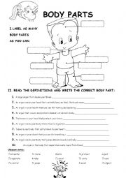 English Worksheet: Body parts