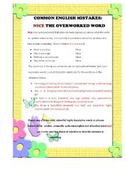 English Worksheet: COMMON ENGLISH MISTAKES - NICE, THE OVERWORKED WORD (PART 1)