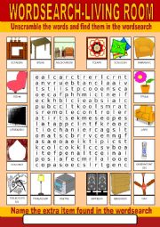 English Worksheet: Living Room Wordsearch