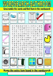 English Worksheet: Bathroom Wordsearch